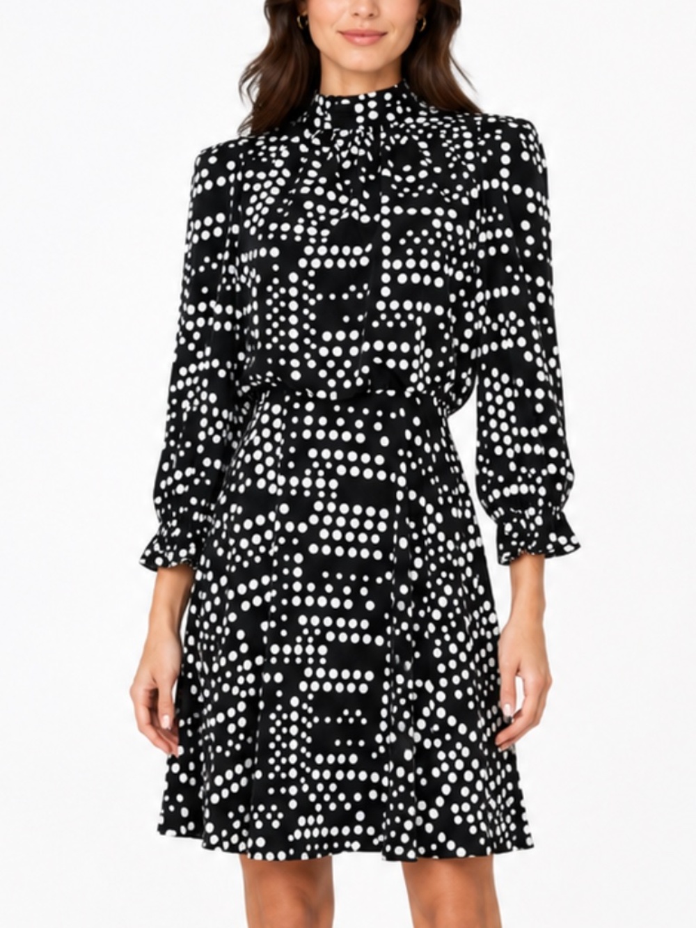 Karl Lagerfeld - Paris Dot-Print Mock-Neck A-Line Dress
